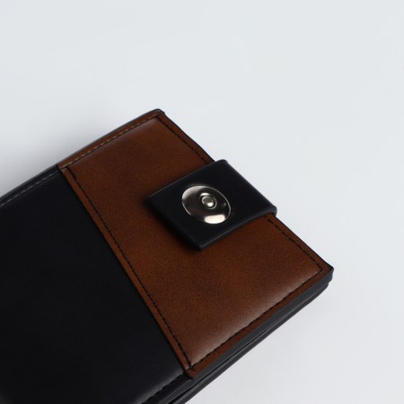 Male purse on a magnet, department for maps, coins, black/brown color-3