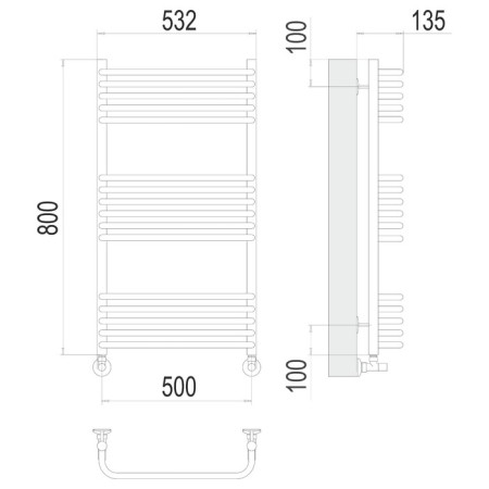 Water towel Terminus "Standard" P16, 500x800 mm, lower connection, chrome-2