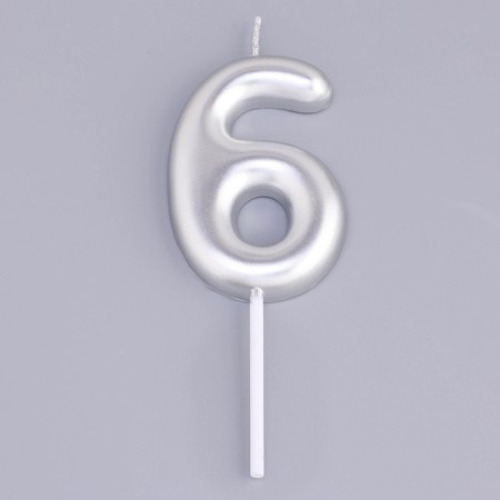 Candle in the Cake "European", number "6", 6 cm, silver-2