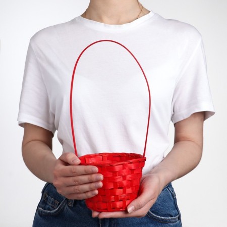 Wicker basket, bamboo, d13xh9.5/28 cm, red
