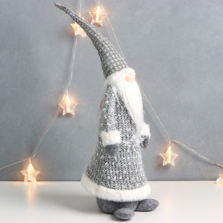 Interior light doll "Grandfather Frost in gray caftan, holds an asterisk" 60x16x13 cm-2