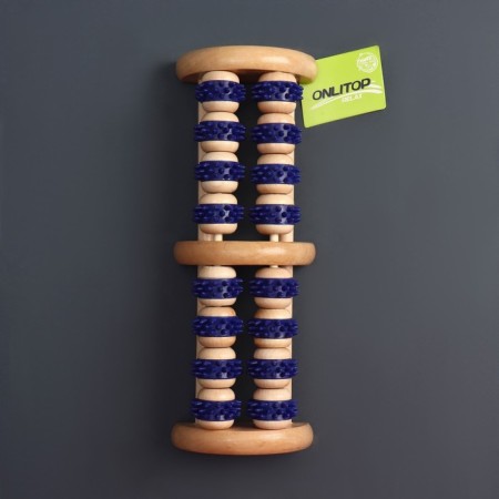 Wooden massage, 16 wheels with spikes, blue/beige color-6