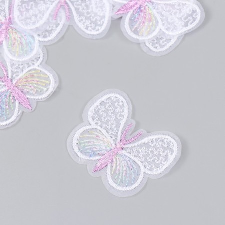 Decor for creativity Textile Embroidery "Lilac-white butterfly" 4.5x4 cm-1