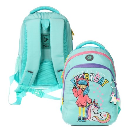 School backpack, 40 x 27 x 20 cm, Grizzly, ergonomic back, laptop department, turquoise