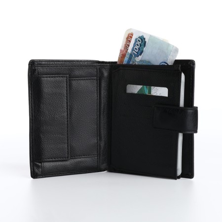 Male purse on magnet 3 in 1, department for auto documents, passports, black color-6