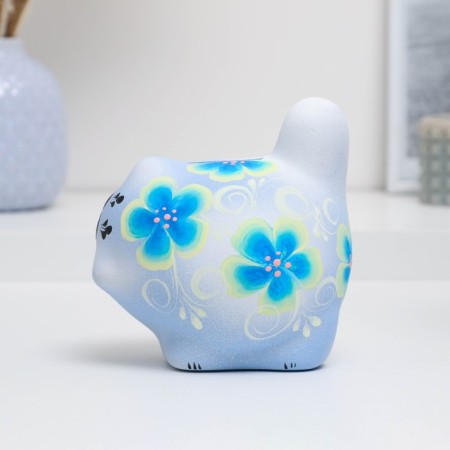 Pig a piggy bank "Cat tail pipe" 14cm, blue, mix-2