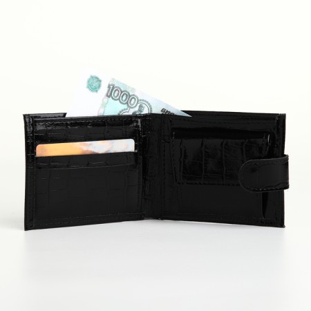 Male purse on the button, Textura, for cards, for coins, black color-6