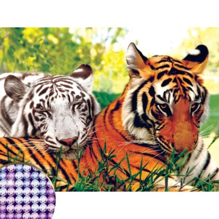 Diamond mosaic with a partial filling on the subframe "Tigers", 30 x 40 cm. Set for creativity