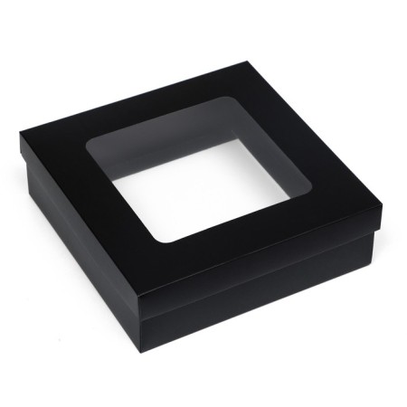The box is folding, the lid is, black, with a window 20 x 20 x 6 cm-1