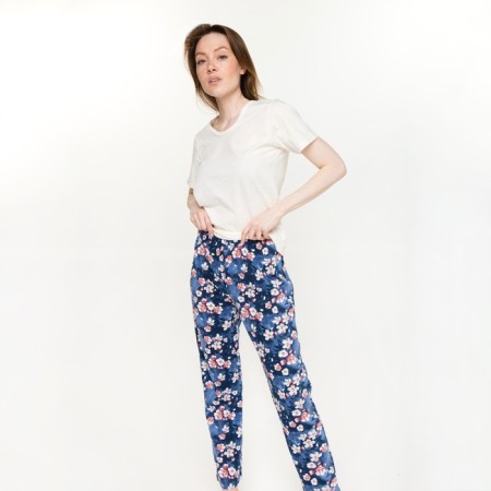 Female set (T -shirt/pants), beige color/flowers, size 54-1