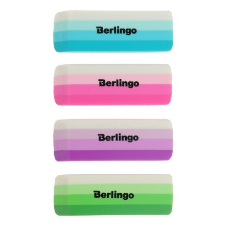 Eraser Berlingo 50*19*9mm "Stripes", rectangular, beveled, thermoplast. rubber, assorted colors 5