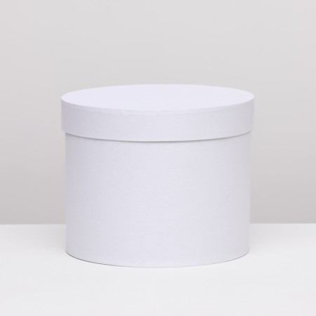 The box is round, white, 25 x 20 cm