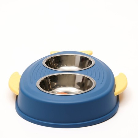 Metal dual bowl on a plastic base 2 x 160 ml, 35 x 23.5 x 5 cm, blue-4