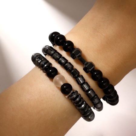 Bracelet unisex set 3 pcs “hematite” dumbbells, black-gray color, d = 7 cm-3