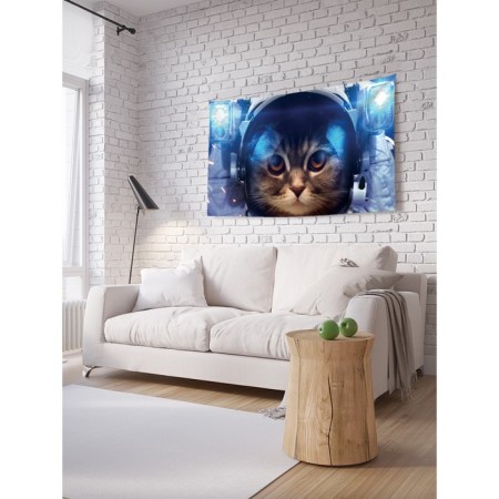 Decorative panel with photo printing "cat in space", horizontal, size 100x150 cm