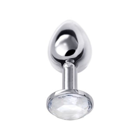 Anal plug Metal by Toyfa, silver, with a white crystal, 7.5 cm, d = 3 cm-1