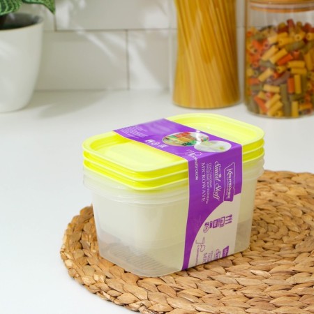 A set of food containers with a steam outlet, 3 pcs: 750 ml, 500 ml, 500 ml, rectangular, mix color-16