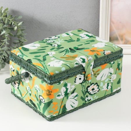 Casket for needlework "Summer flowers on green" 19x26x14.5 cm