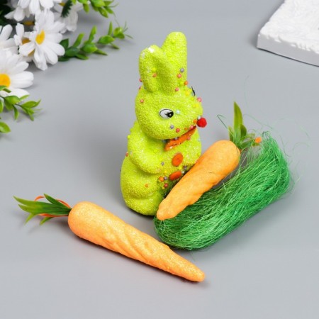Decor "Bunny with carrots and grass" set 4 pcs mix 15 cm-3