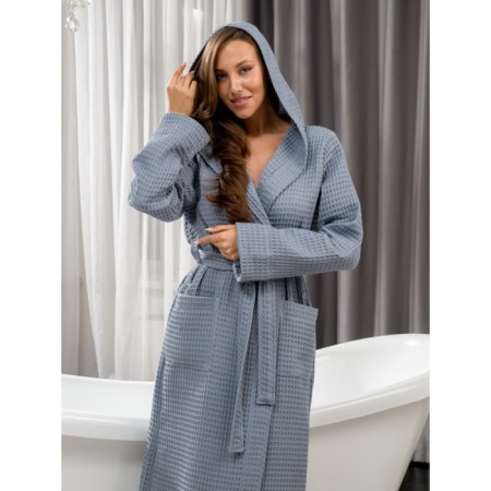 Women's waffle bathrobe Pandahug ORNELLA, size 48-50, color gray-1