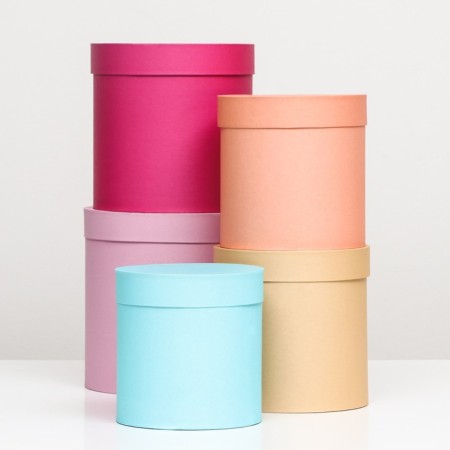 A set of round boxes 5 in 1, "Softness", 25 x 25 x 25 - 19 x 19 x 19 cm