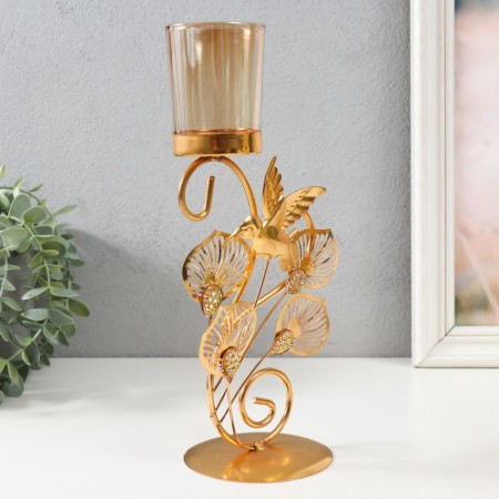 Summary Metal, glass per 1 candle "Flight Hummingbird" d = 4.7 cm, gold 15.5x9x27.8 cm-2