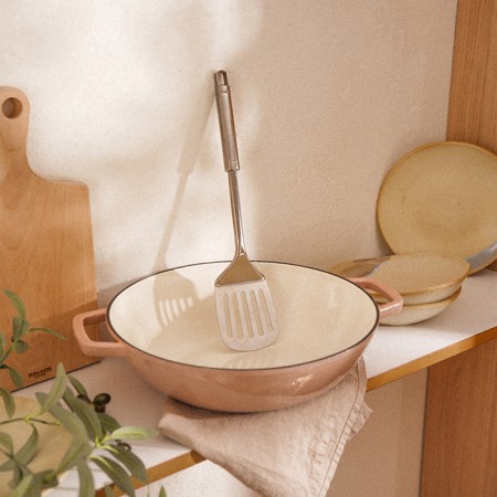 Cast iron frying pan with enameled coating SL Home, D = 31 cm, h = 8.5 cm, pink color-1