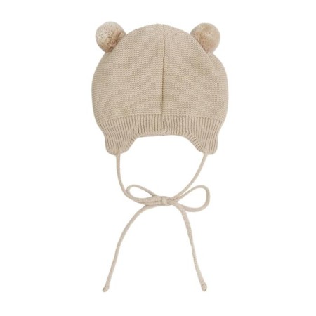 A cap on ties with pompons Children's Amarobaby Pure Love Pompony, with a lining, size 42-44 cm, sand-2