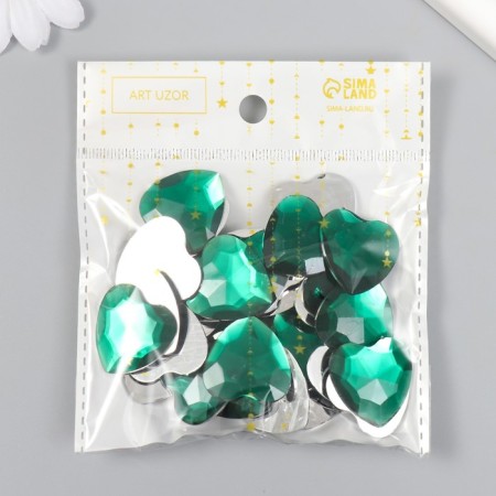 Decor for creativity plastic "Rhinestones heart. Dark green" set of 30 pcs 2.5x2.5 cm-3