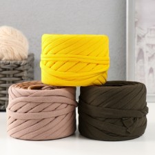 Knitted yarn set No. 11, 3x30 m, width 7-9 mm, 100 g (mango, dark hacks, dark beige)