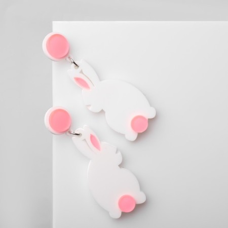 Acryl Earrings "Bunny", white-pink color in silver-1