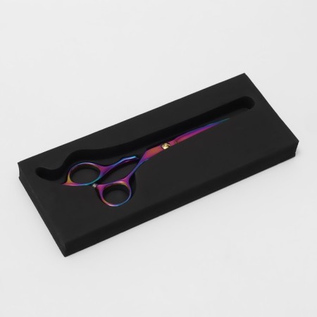 Hairdressers scissors with an emphasis “Premium”, bent rings, blade - 5.5 cm, chameleon color-3