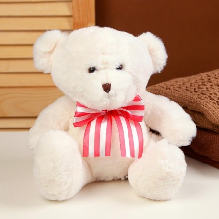Soft toy "Bear", with a bow, 22 cm, white color-1
