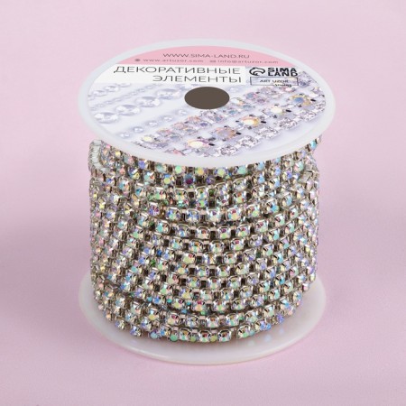 Chain with rhinestones, with holography, metal, glass, 3.5 mm, 9 ± 1 m, silver color-3