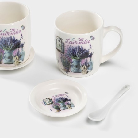 A set of ceramic mugs with spoons and stands "Lavender Bouquet", 2 items: 330 ml, Mix drawing-1