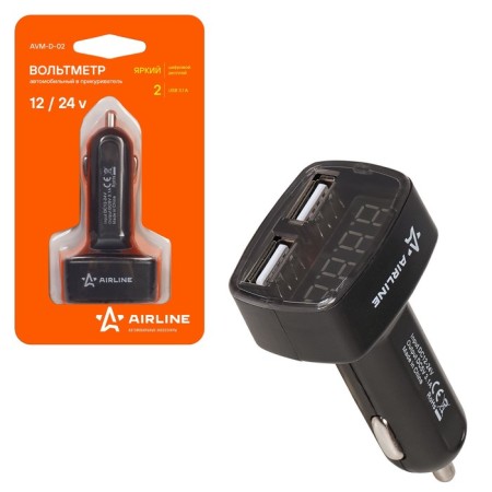 Voltmeter in the cigarette lighter 12-24V + 2USB 3.1a Airline AVM-D-02