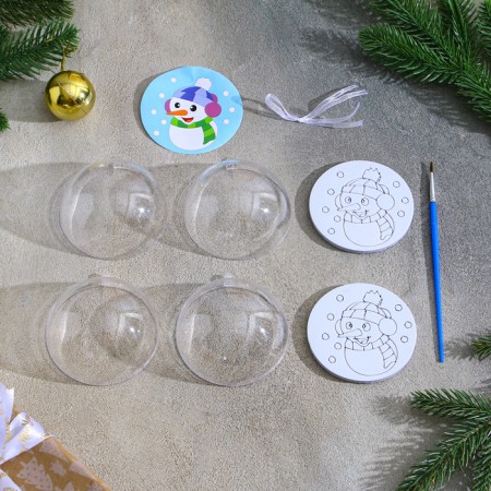 Christmas tree decoration for coloring "Snowman" Size: 8 cm; 2 pcs., Brush-6