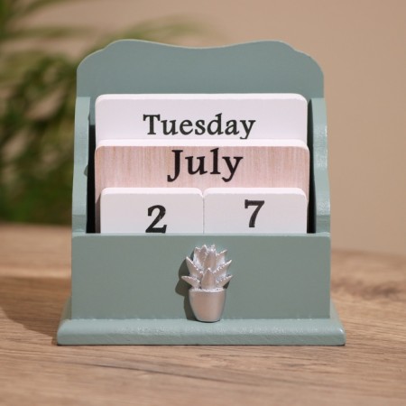 Souvenir eternal calendar, wood, 11x6x11 cm, col. blue-1