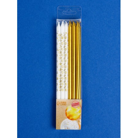 Set of candles for the cake "Stars", 12 pcs. Gold and white-4