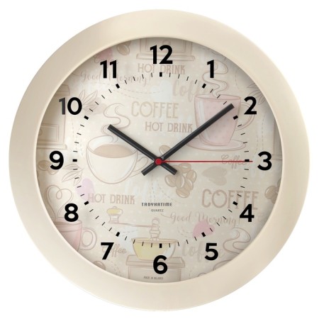 Hot Drink, silent, D-29 cm, rim beige wall clocks for the kitchen