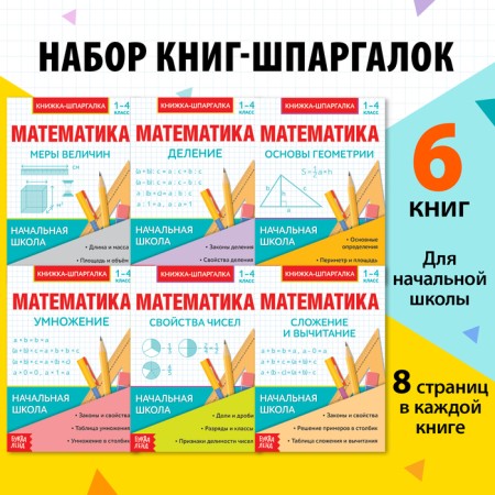 Cheat sheets for 1-4 cl. Set "Fundamentals of Mathematics" 6 pcs.