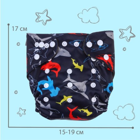 Panties-scammer, reusable, carbon-bamboo fabric, “sharks”, from 0-36 months.-3