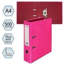 A4, 75 mm, Lamark, PVC, double-sided coating, metal edging, pocket for a spine, collected, pink/burgundy