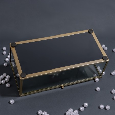 Mountains organizer for storage, with a lid, glass, with a mirror -bottom, 1 section, 21.5 × 10.5 × 7.5 cm, the color is transparent/copper-10