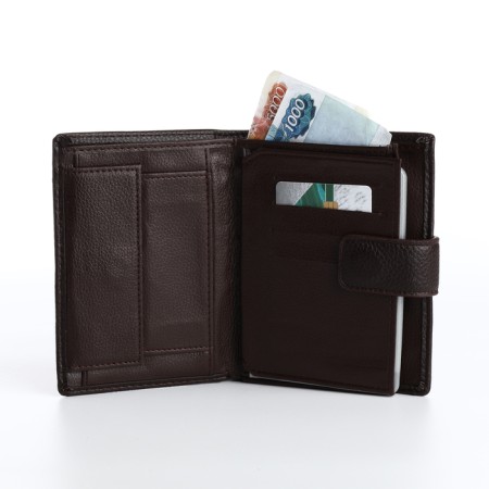 Male purse on magnet 3 in 1, department for auto documents, passports, brown color-6
