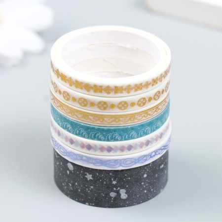 Adhesive tape paper "Ornaments" set 7 pcs width 0.5; 1.5 cm winding 2 m