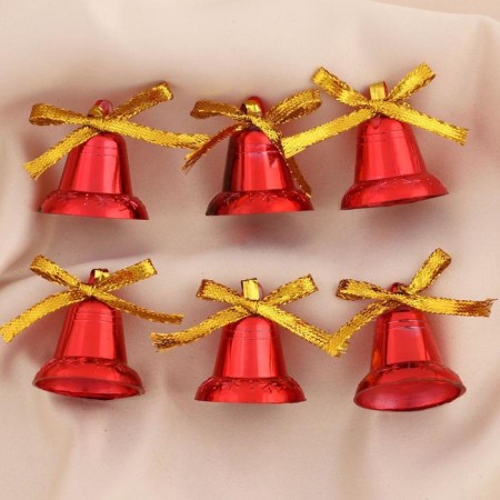 Christmas tree decoration "Bells with stars and bow" (set 6 pcs) 3 cm, mix