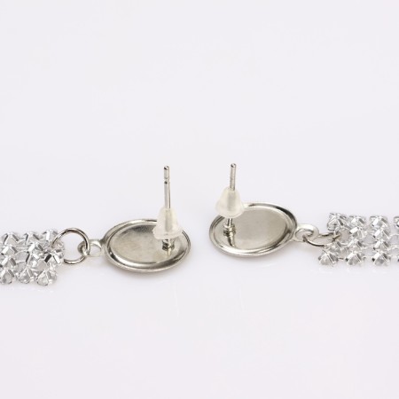 Hanging earrings "rectangle" disco, black-silver color, 8 cm-3