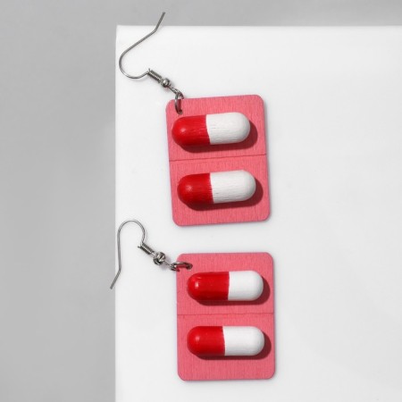 Earrings assorted "pills" of love, red-white color in silver-3