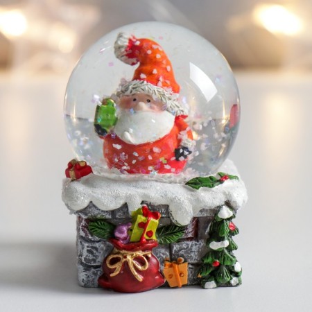 Souvenir Polystone Water Ball "Santa Morozik with a gift on the pipe" 4.5x4x4x6.5 cm-4